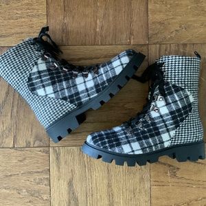 Lust For Life Freedom Combat Boots Plaid & Houndstooth Dr Martens Style Bootie
